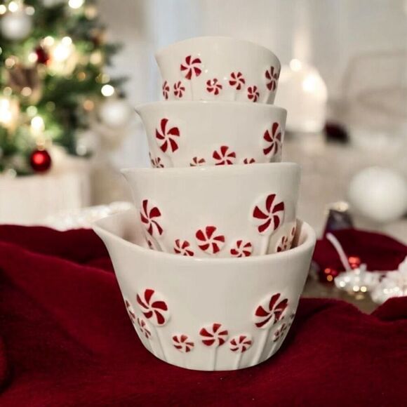 Peppermint Candy Christmas Measuring Cups by Bakeshop NWT - Picture 3 of 5